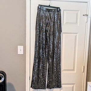 Black and Silver Sequined Striped Pants